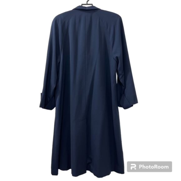 Perry Ellis Portfolio Womens Black Pure Wool Long Over Coat Trench Coat Size 14 - Picture 2 of 13